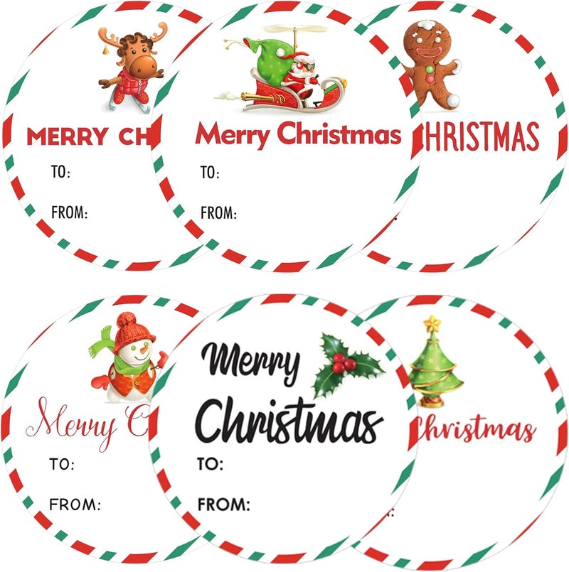 g2plus 120PCS Christmas Gift Name Stickers, 6 Styles Merry Christmas Stickers, 2'' Round Xmas Gift Tags Sticker, Xmas Santa Claus Label for Cards Envelope Seals(Red Green) - Image 1
